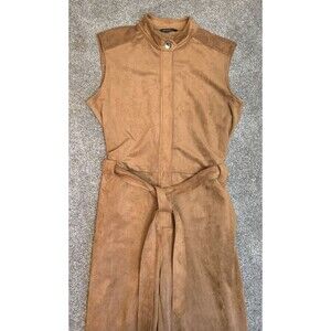 Banana Republic Jumpsuit Womens SZ 6 Camel Color Vegan Faux Suede Hidden Button